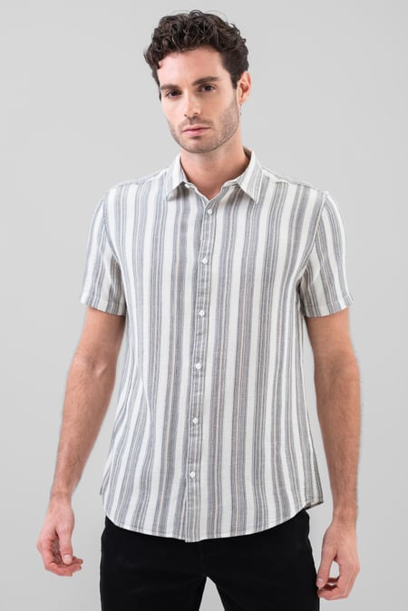 Multicoloured Smoke Stripe Kent Collar Short Sleeve Shirt