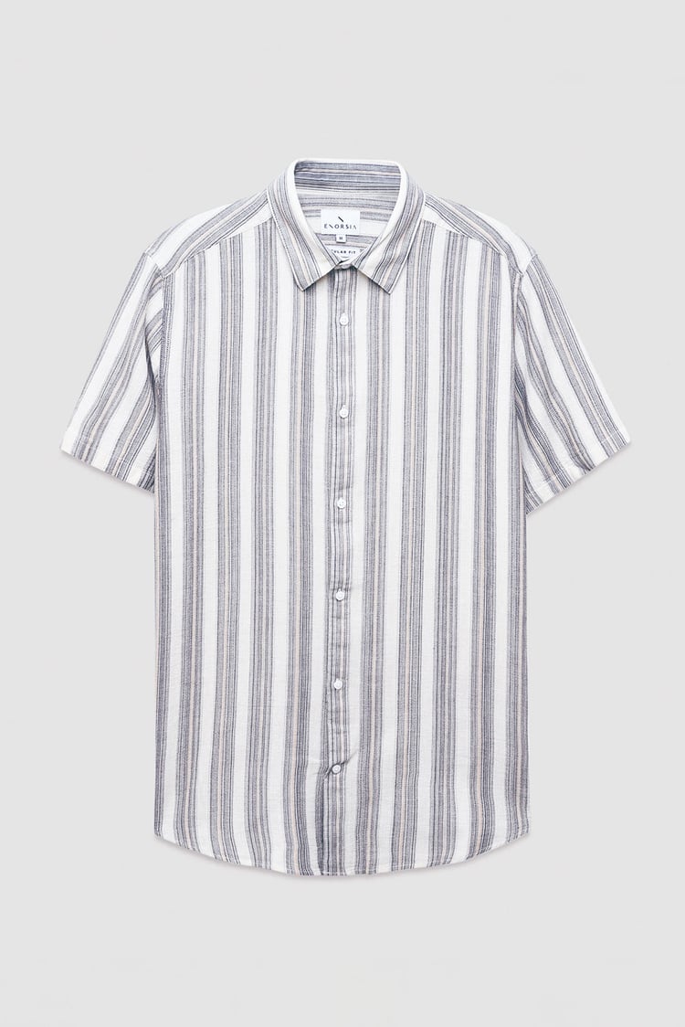 Smoke Stripe Kent Collar Short Sleeve Shirt
