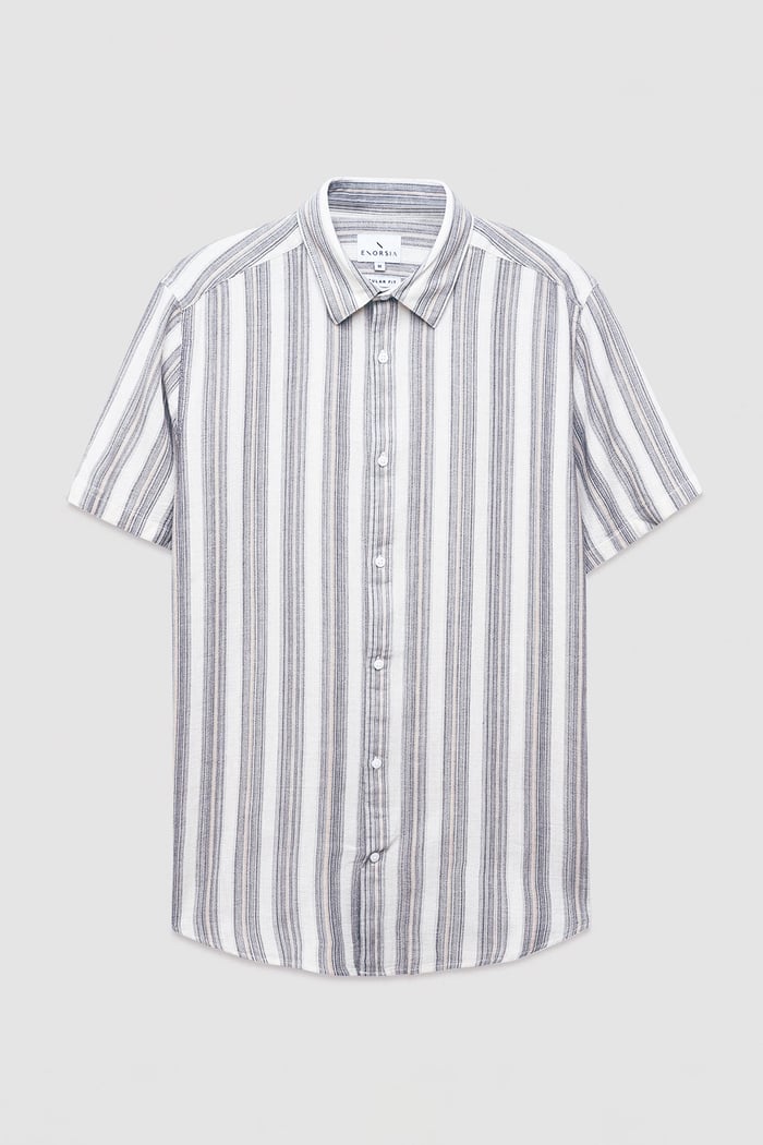 Smoke Stripe Kent Collar Short Sleeve Shirt