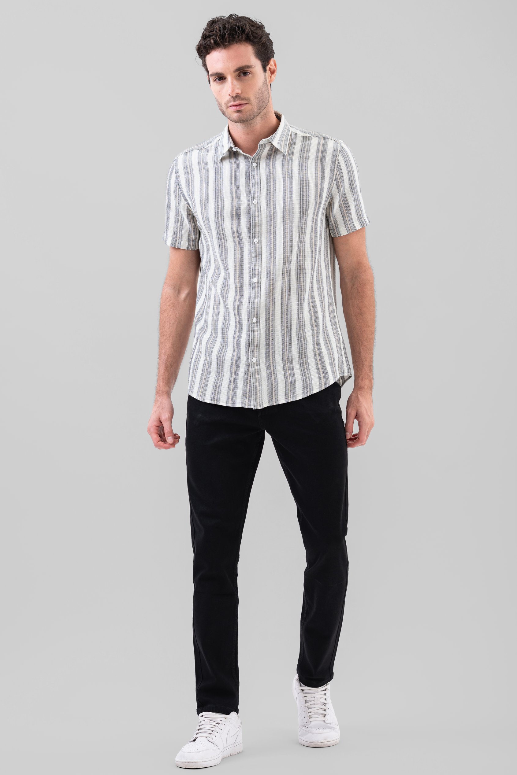 Smoke Stripe Kent Collar Short Sleeve Shirt
