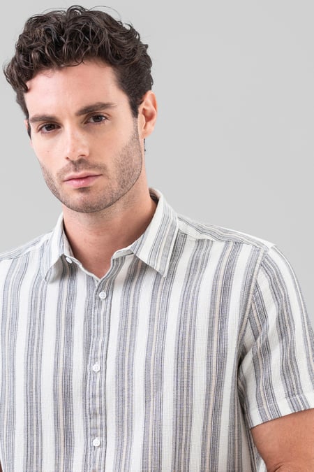 Multicoloured Smoke Stripe Kent Collar Short Sleeve Shirt