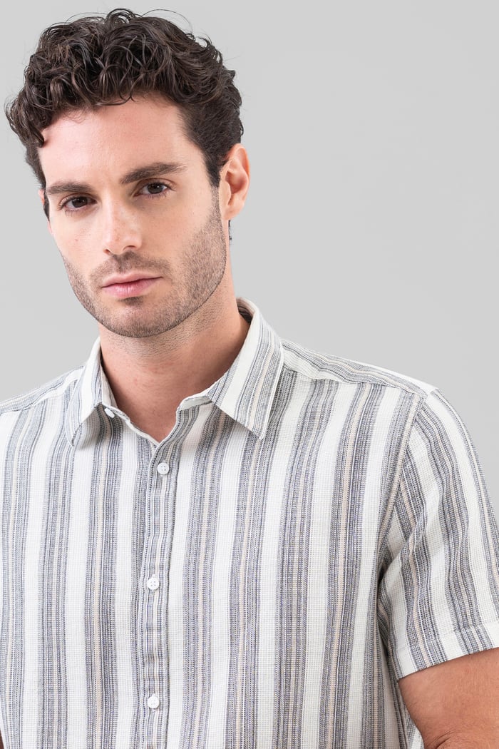 Smoke Stripe Kent Collar Short Sleeve Shirt