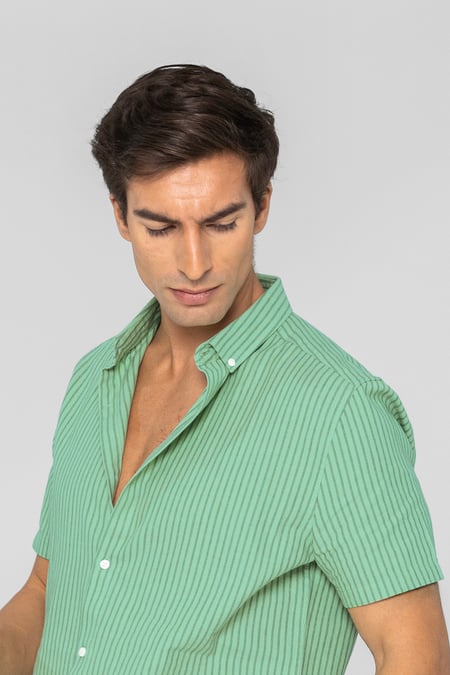 Green Stripe Short Sleeve Shirt