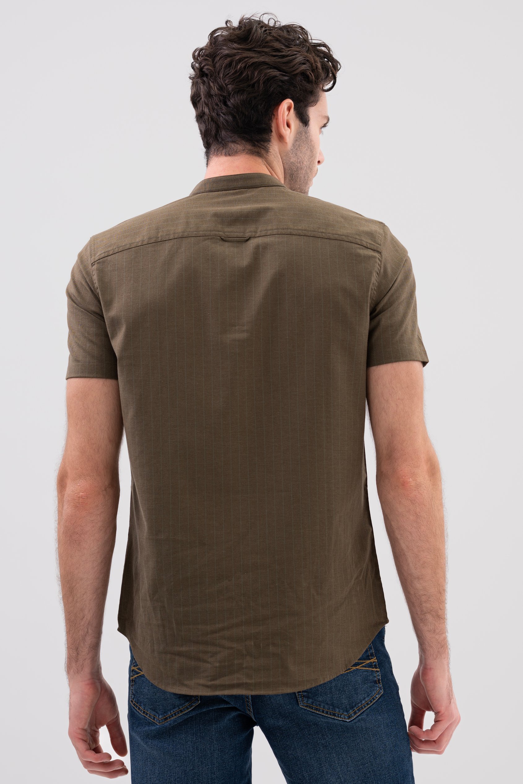 Men Grandad Collar Short Sleeve Shirt