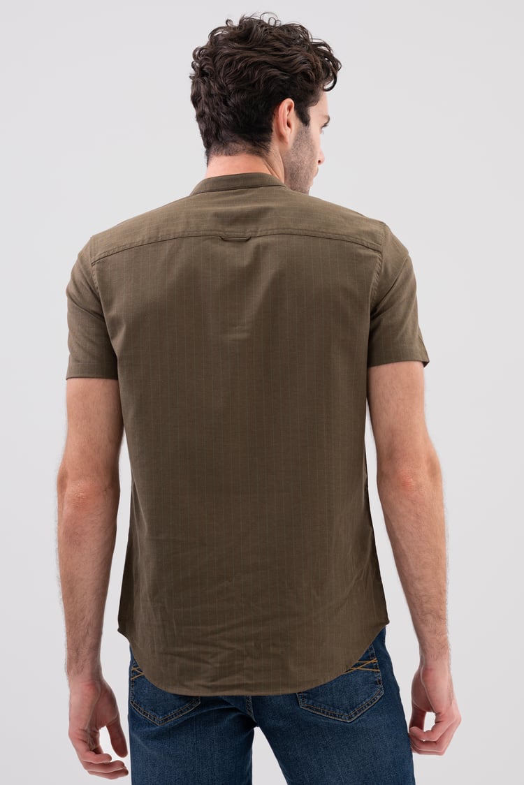 Men Grandad Collar Short Sleeve Shirt