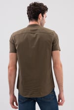 Men Grandad Collar Short Sleeve Shirt