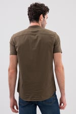 Men Grandad Collar Short Sleeve Shirt