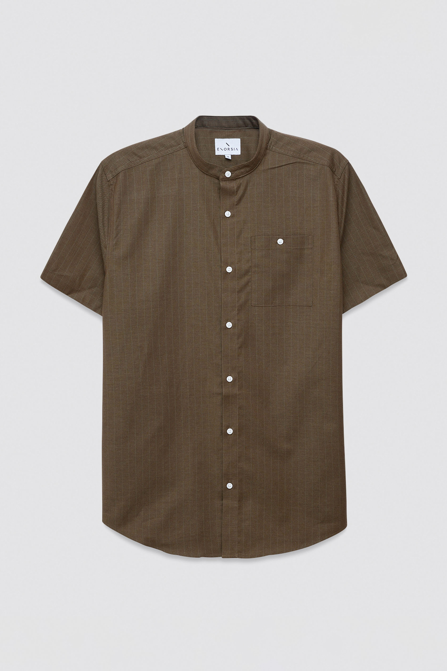 Men Grandad Collar Short Sleeve Shirt