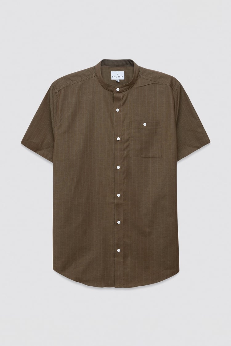 Men Grandad Collar Short Sleeve Shirt