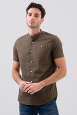 Men Grandad Collar Short Sleeve Shirt