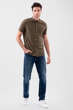 Men Grandad Collar Short Sleeve Shirt