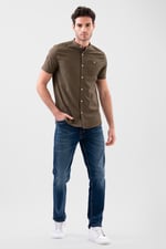 Men Grandad Collar Short Sleeve Shirt