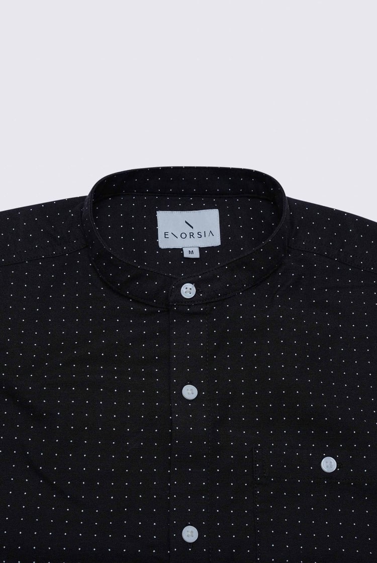 Printed Grandad Collar Short Sleeve Shirt