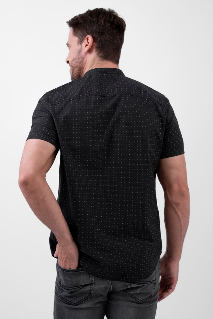 Printed Grandad Collar Short Sleeve Shirt