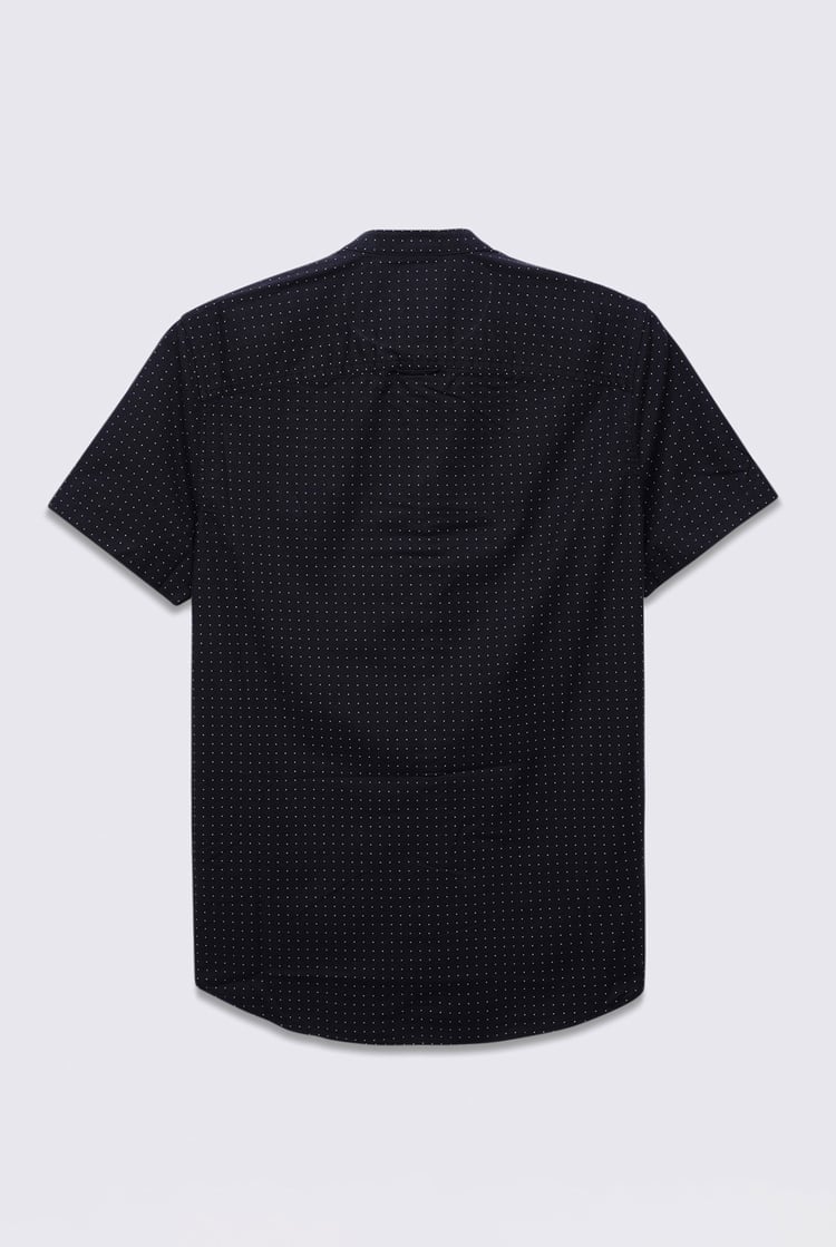 Printed Grandad Collar Short Sleeve Shirt