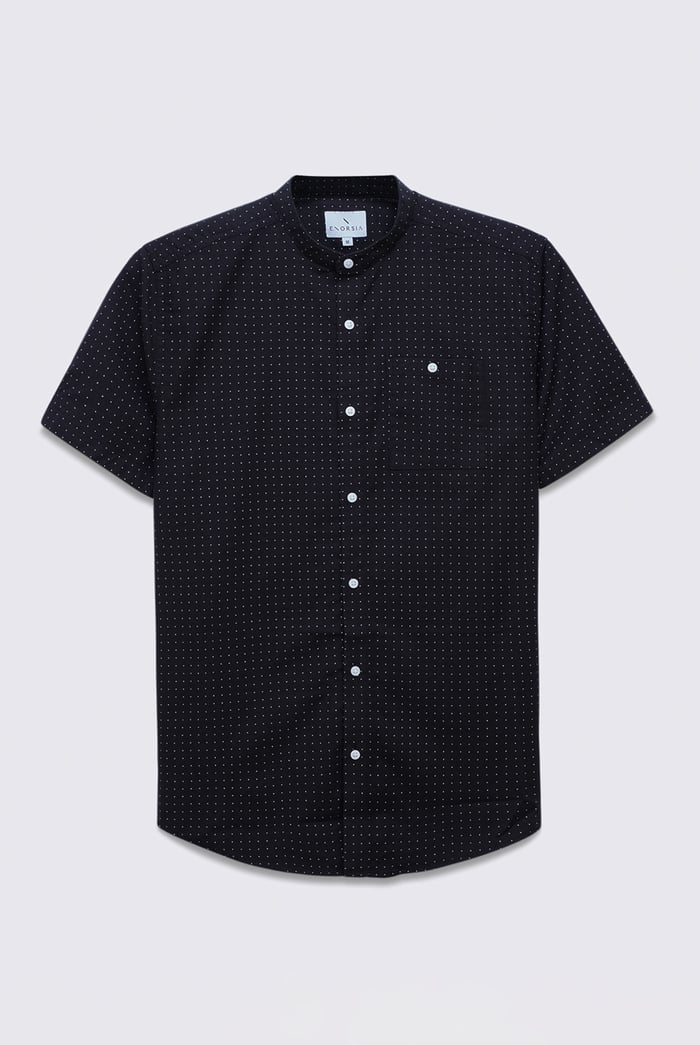 Printed Grandad Collar Short Sleeve Shirt