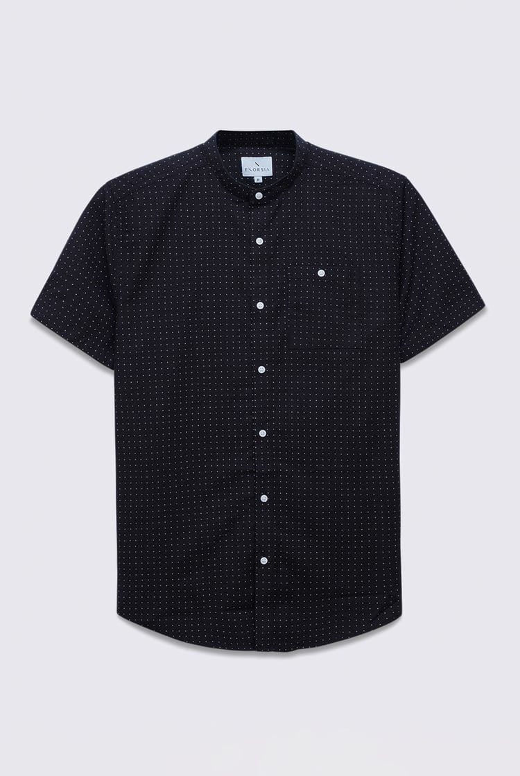 Printed Grandad Collar Short Sleeve Shirt