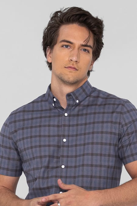 Grey Check Short Sleeve Oxford Shirt
