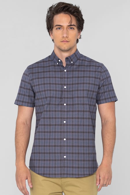 Navy Check Short Sleeve Oxford Shirt