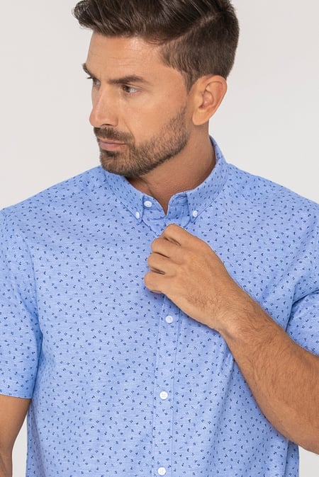 Blue Printed Short Sleeve Shirt