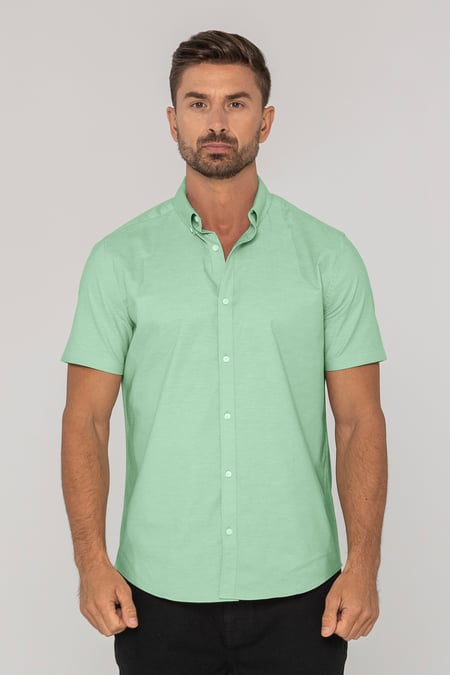 Mens Green Solid Short Sleeve Shirt