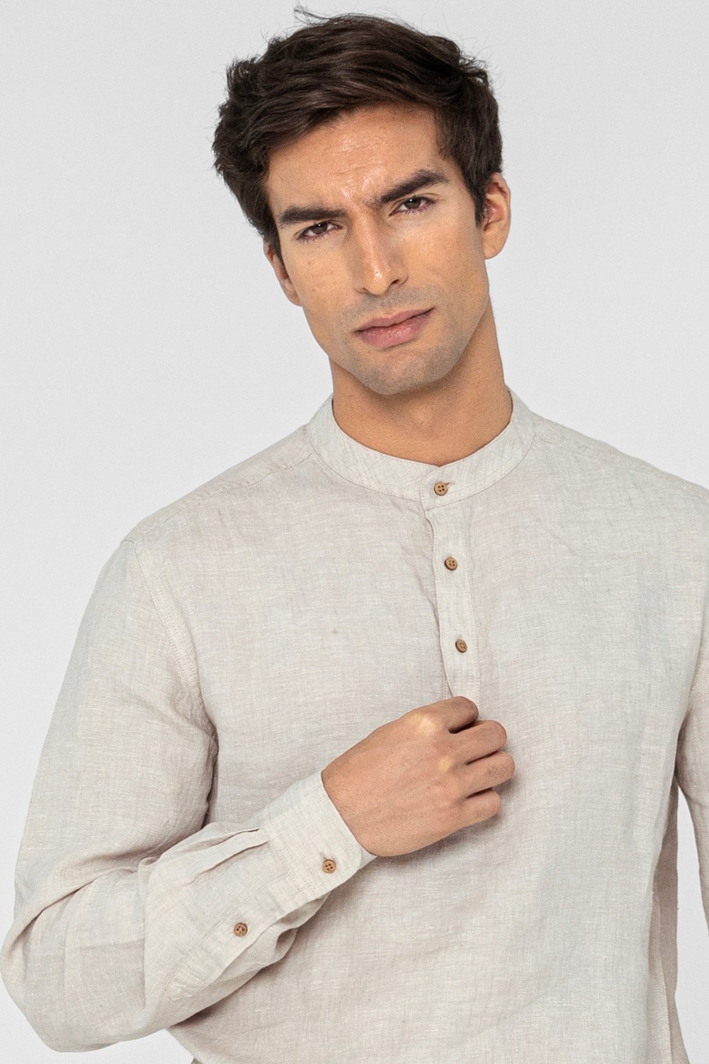 Band Collar Linen Shirt