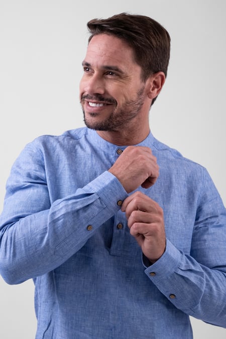 Blue Band Collar Linen Shirt