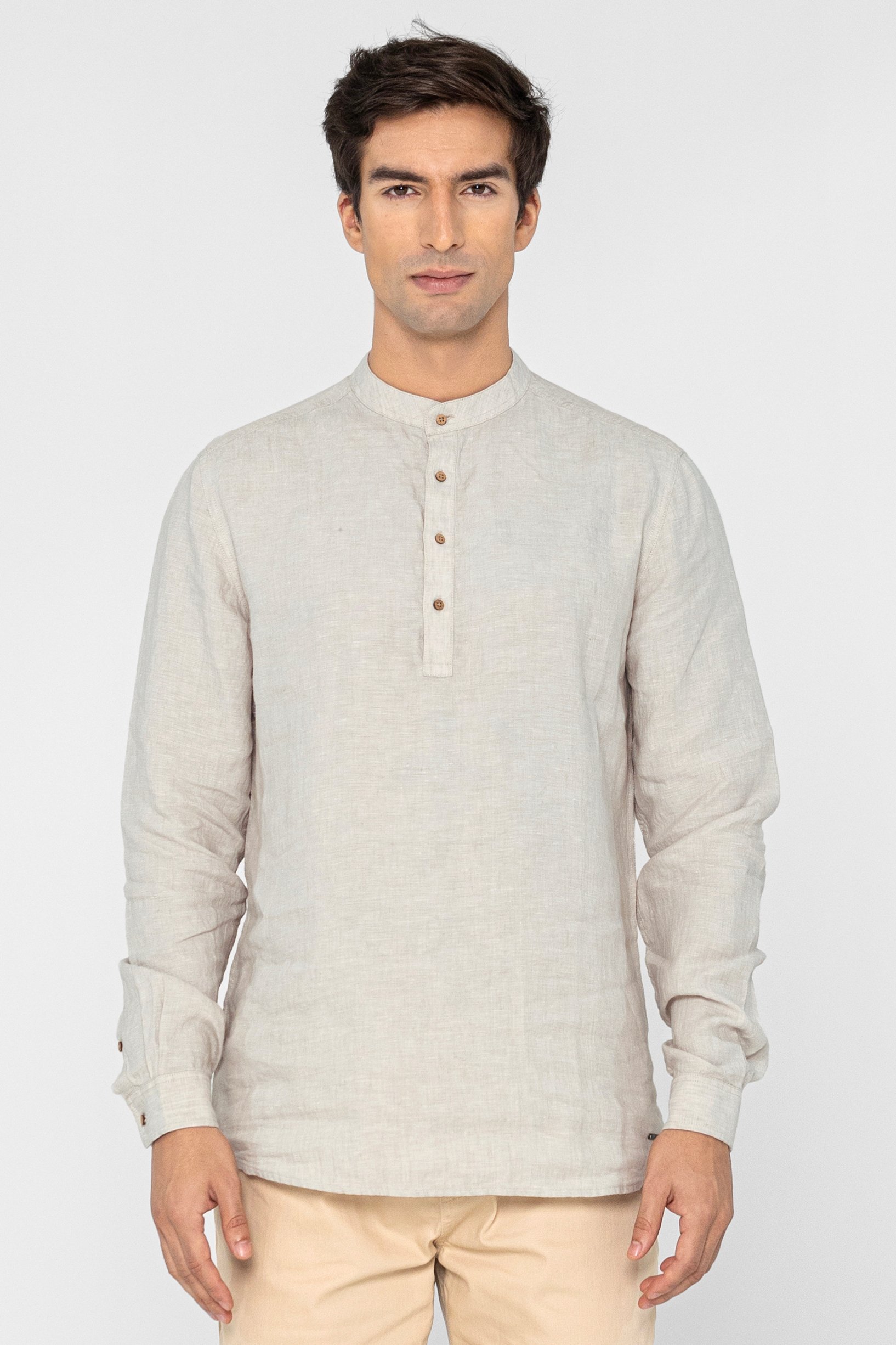 Band Collar Linen Shirt