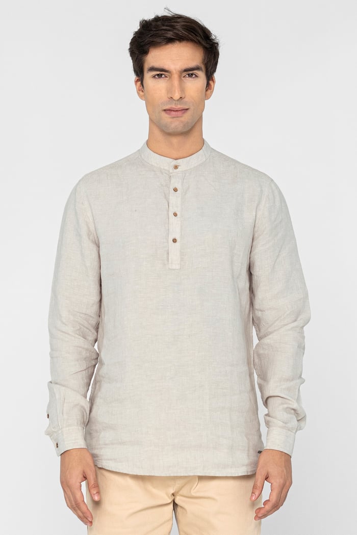 Band Collar Linen Shirt