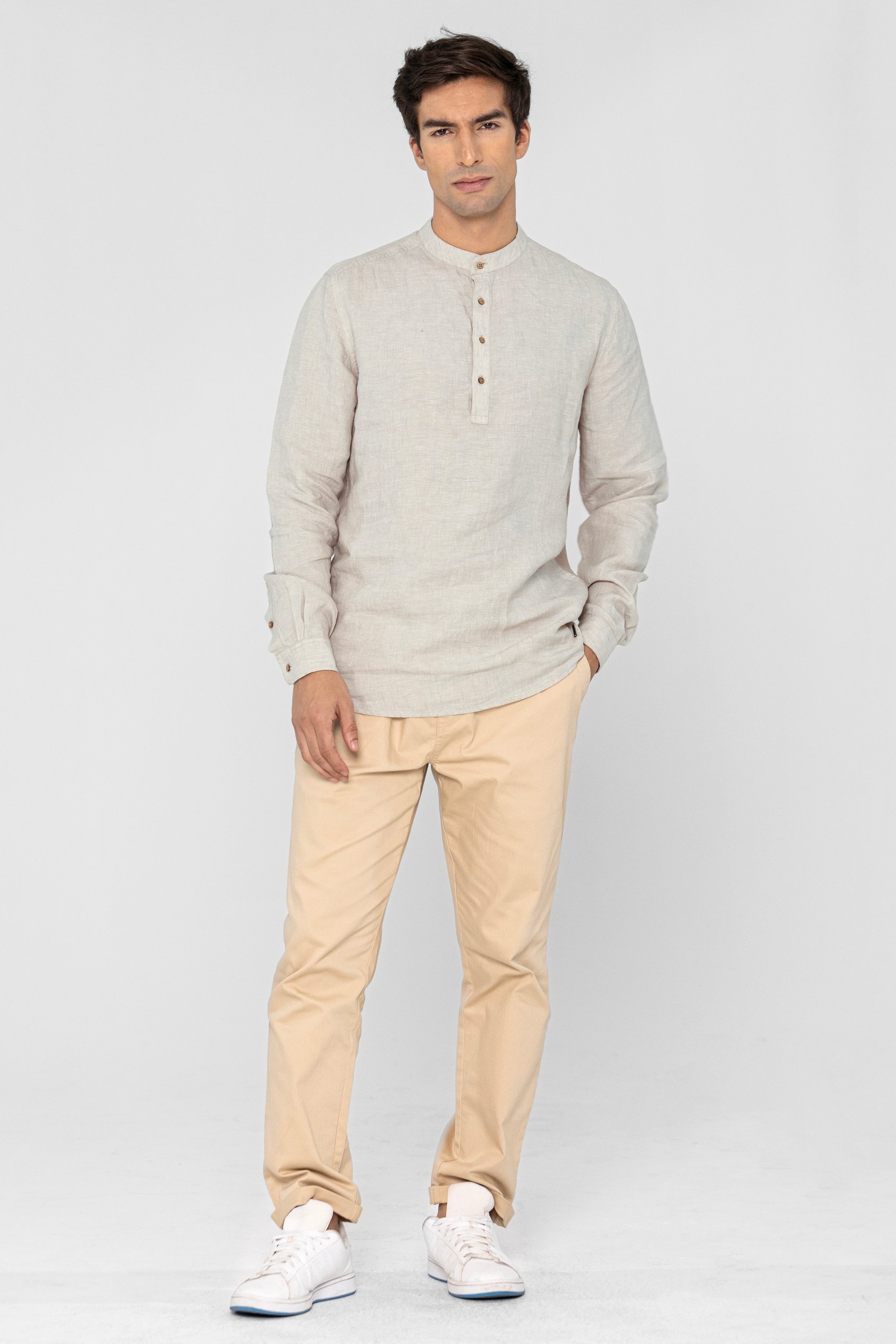 Band Collar Linen Shirt