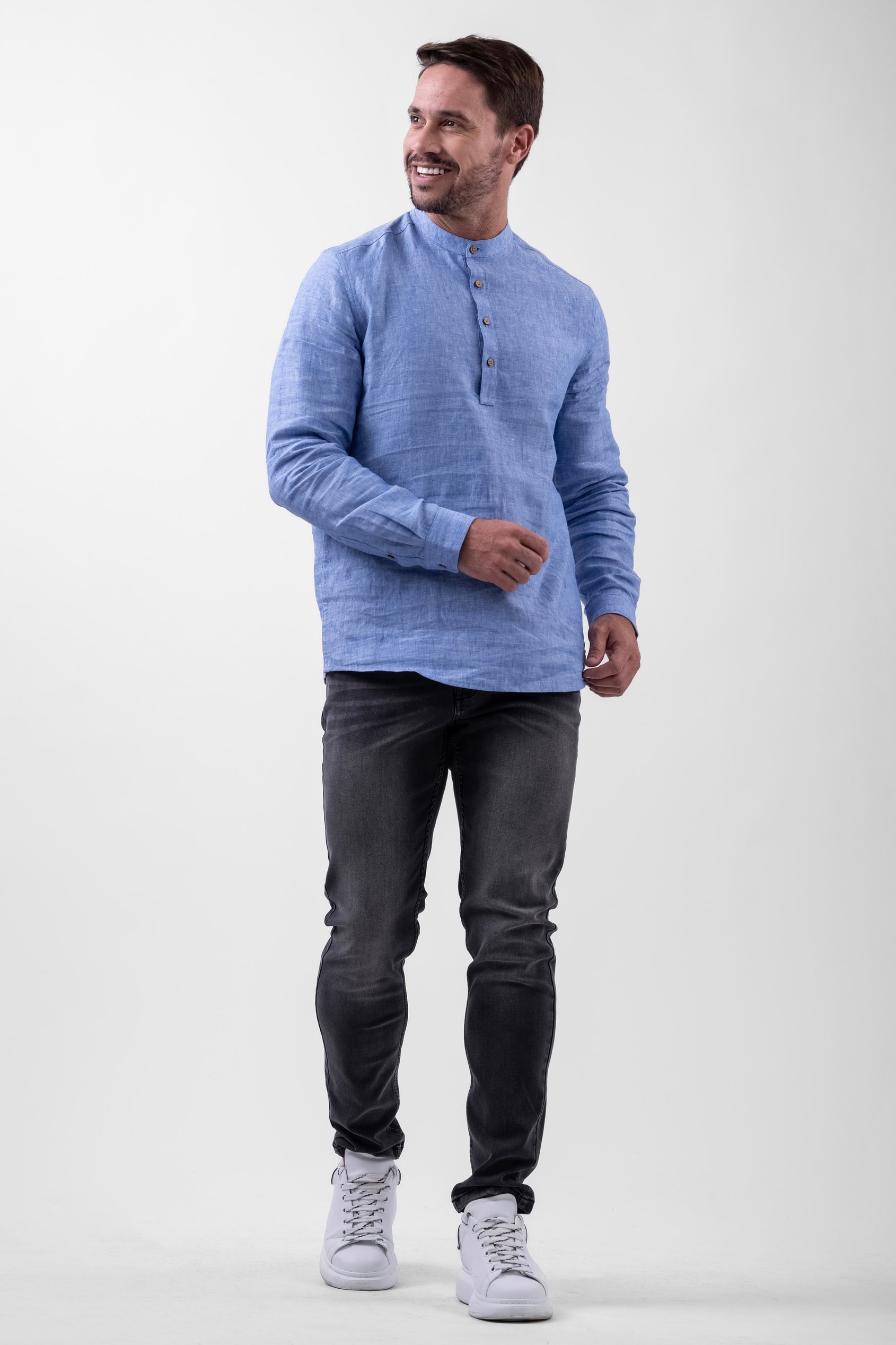 Band Collar Linen Shirt