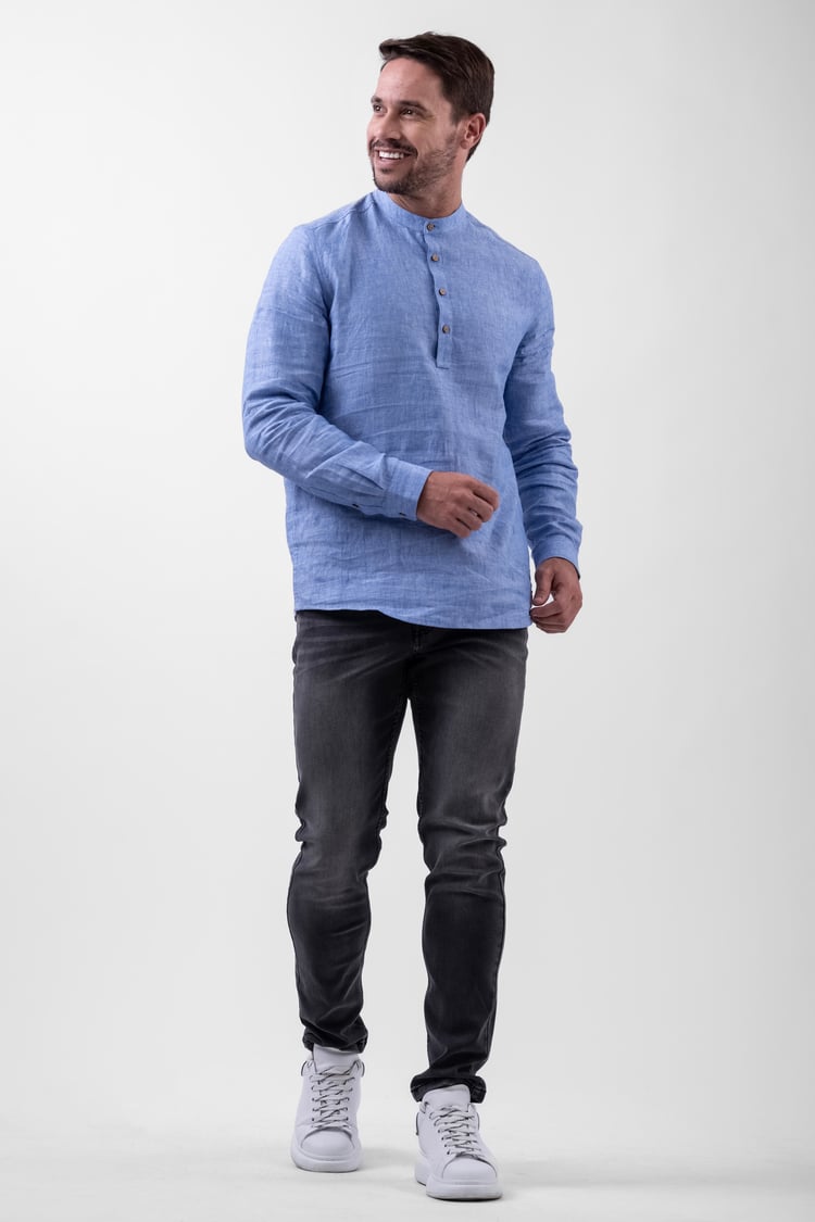 Band Collar Linen Shirt