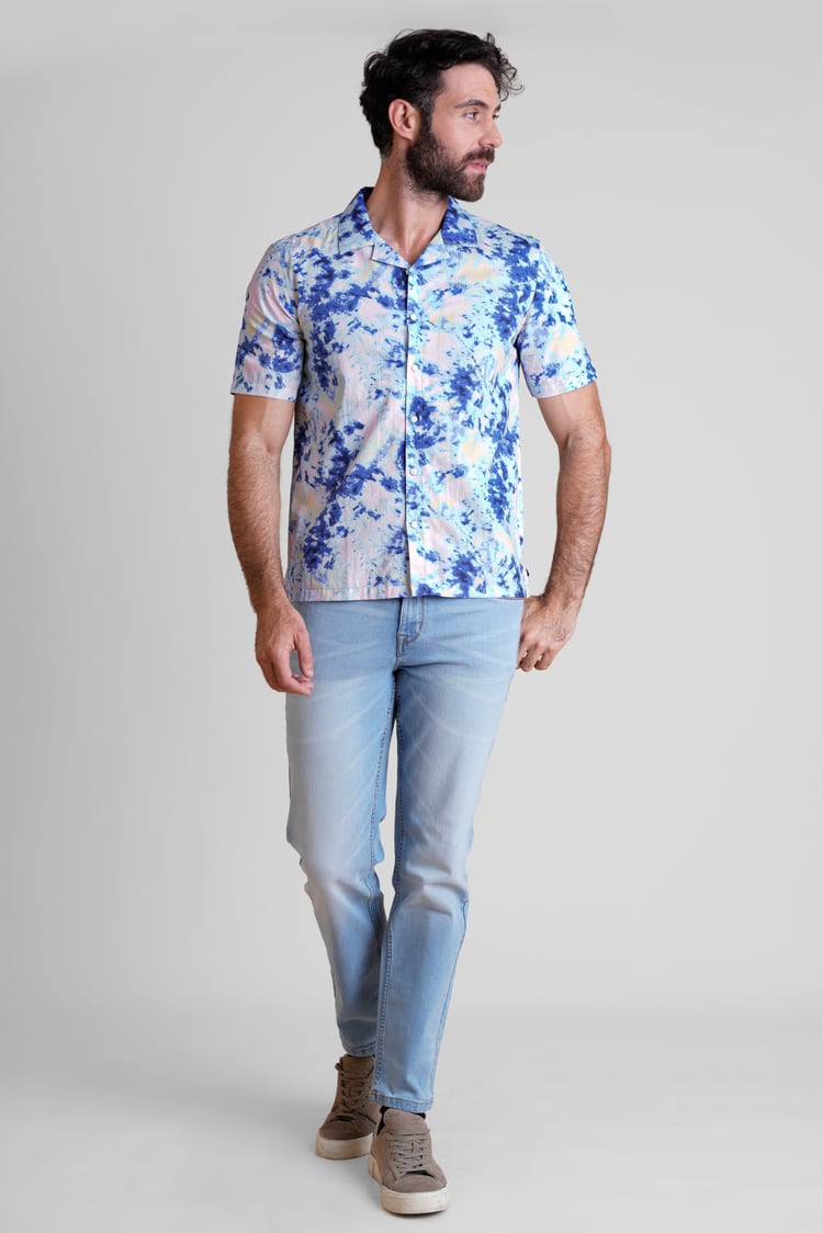 Revere Collar Short Sleeves Printed Shirt