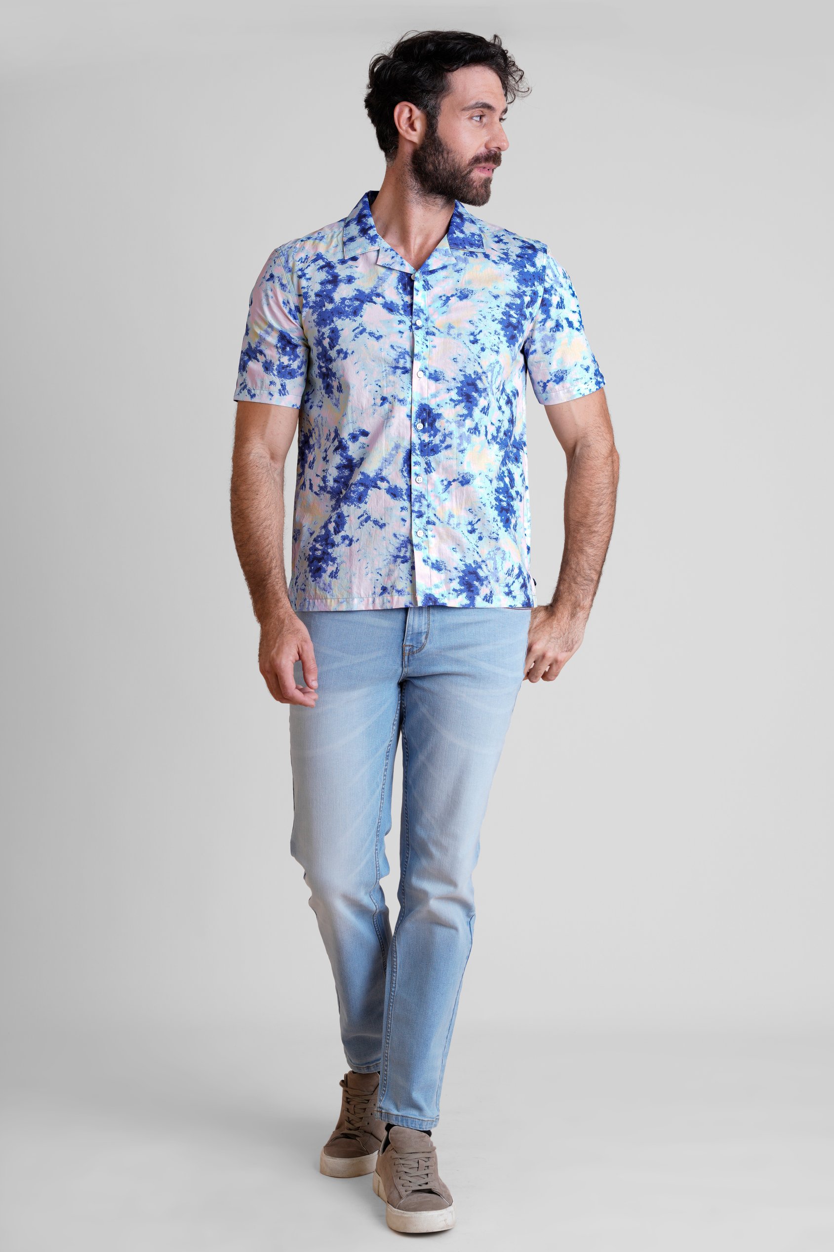 Revere Collar Short Sleeves Printed Shirt