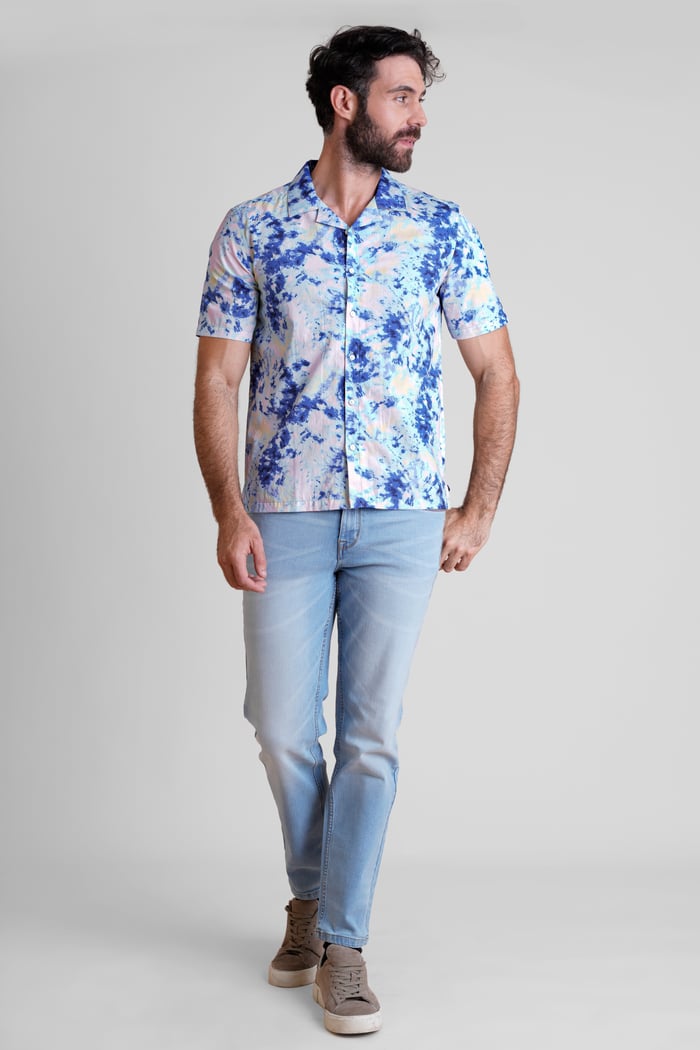 Revere Collar Short Sleeves Printed Shirt