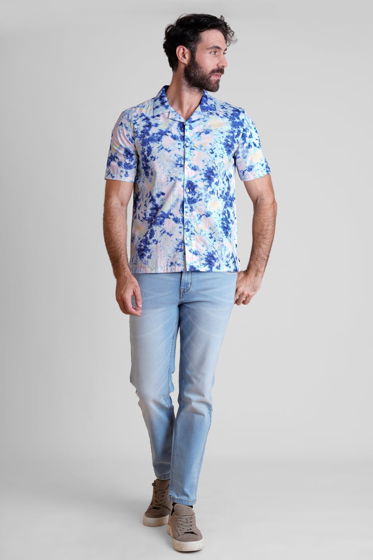 Revere Collar Short Sleeves Printed Shirt