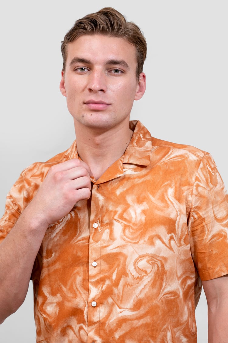 Revere Collar Short Sleeves Printed Shirt