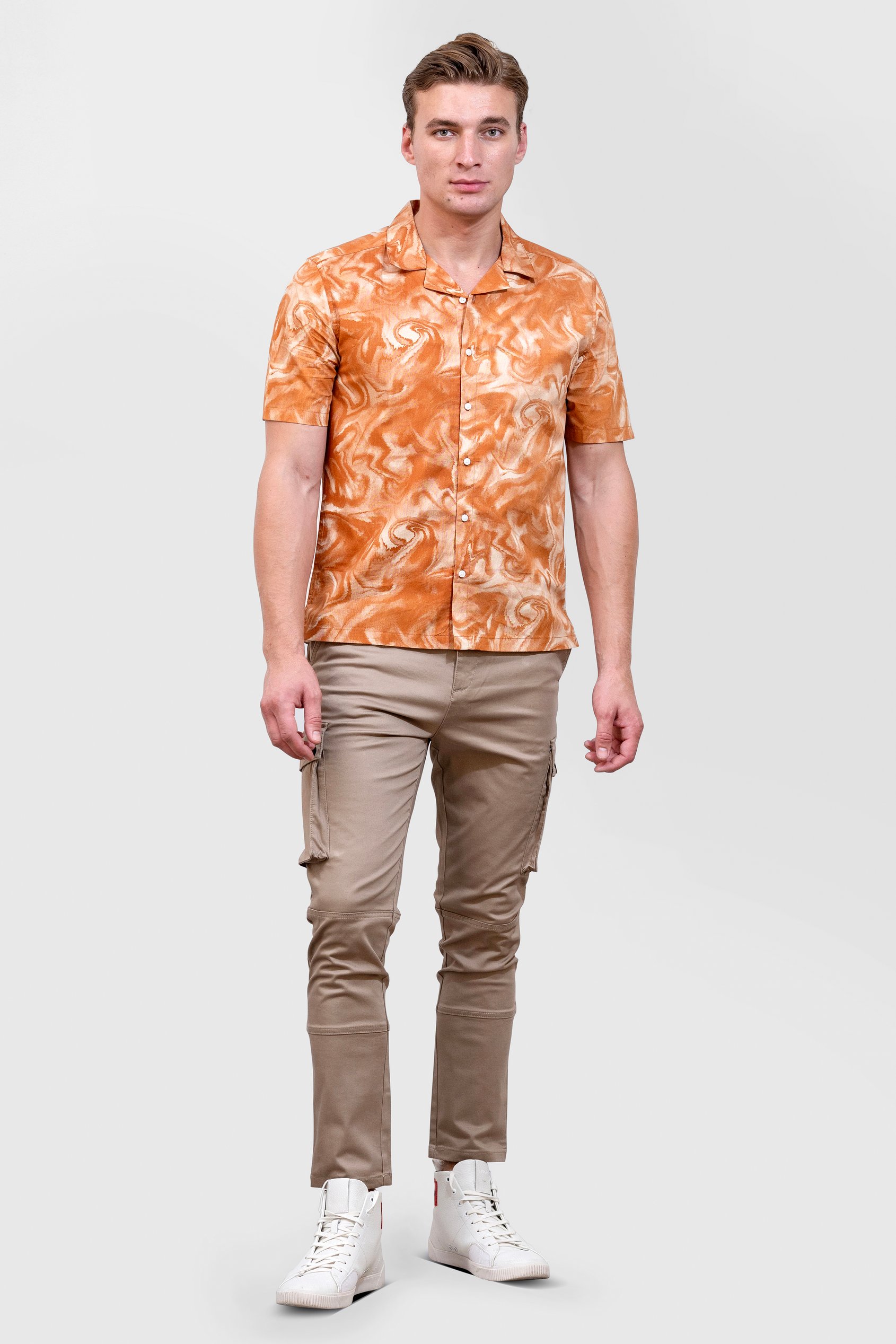 Revere Collar Short Sleeves Printed Shirt