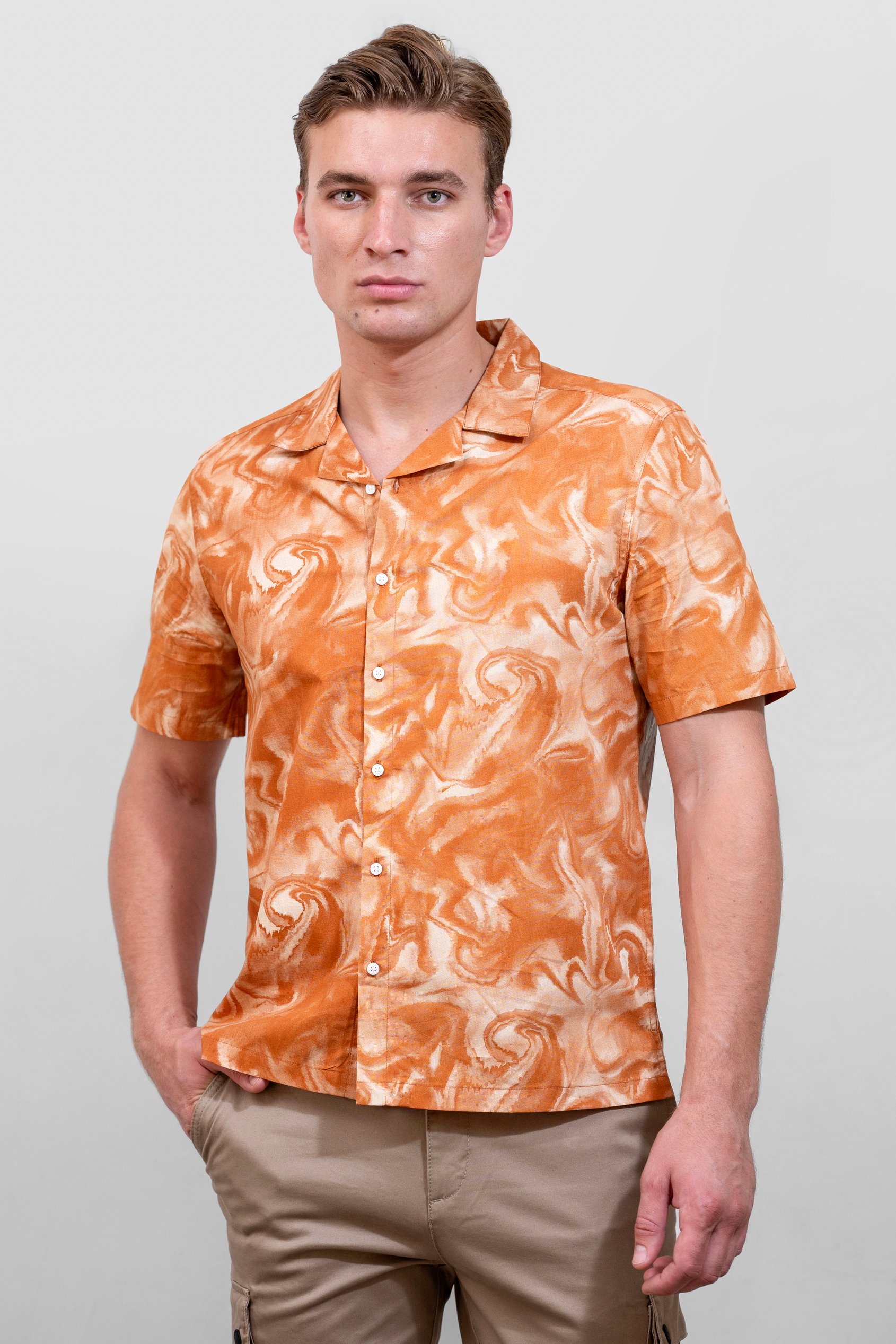 Revere Collar Short Sleeves Printed Shirt