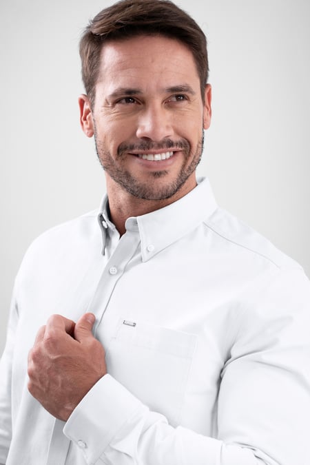 White Mens Button Down Collar L/S Shirt