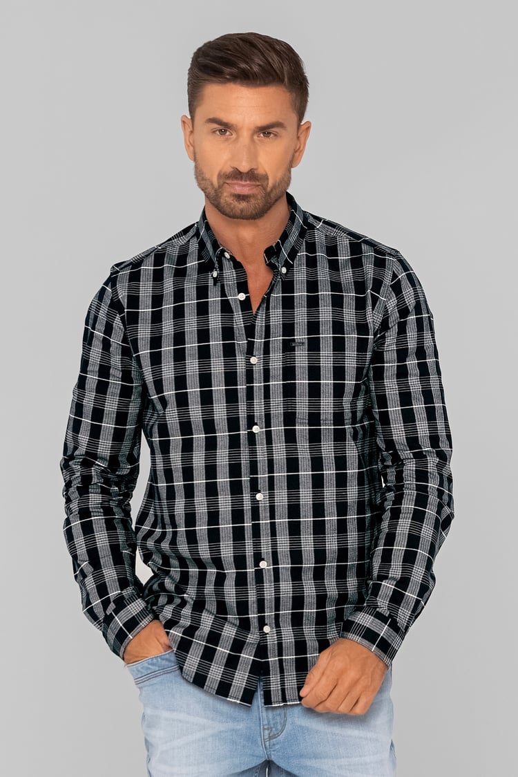 Men Button Down Collar Long Sleeve Shirt