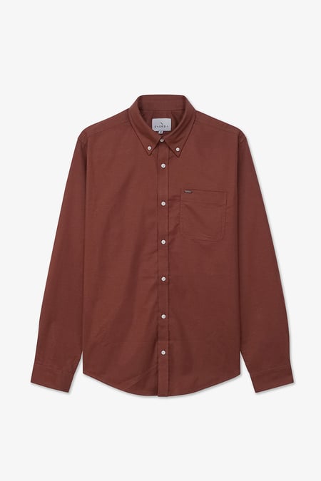 Men Red Button Down Collar Long Sleeve Shirt