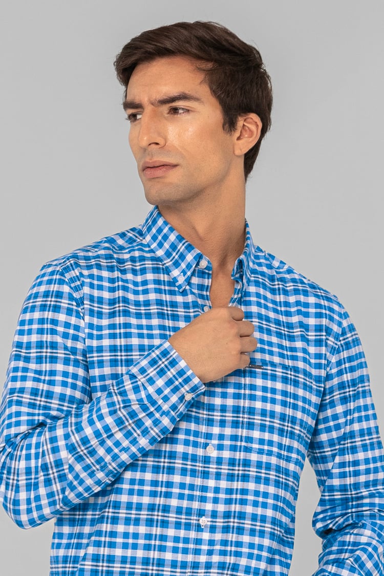 Men Button Down Collar Long Sleeve Shirt
