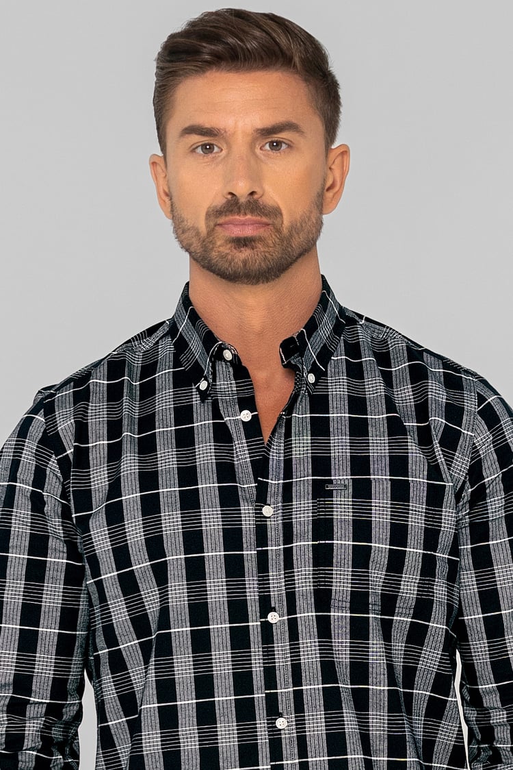 Men Button Down Collar Long Sleeve Shirt