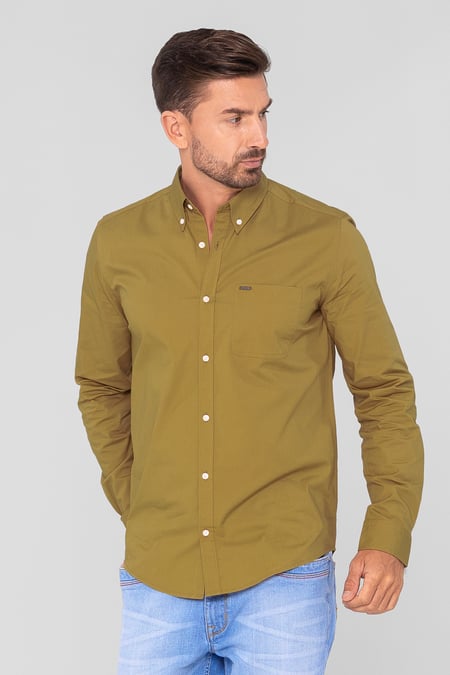 Gold Solid Long Sleeve Regular Fit Shirt