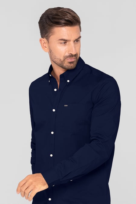 Navy Solid Long Sleeve Regular Fit Shirt