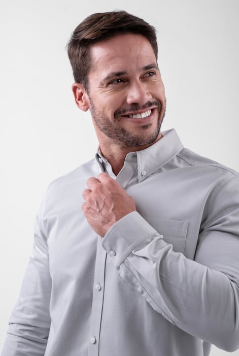 Grey Button Down Collar Long Sleeve Shirt