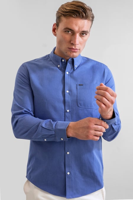 Blue Button Down Collar Long Sleeve Shirt