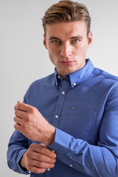 Blue Button Down Collar Long Sleeve Shirt