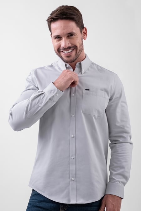 Blue Button Down Collar Long Sleeve Shirt